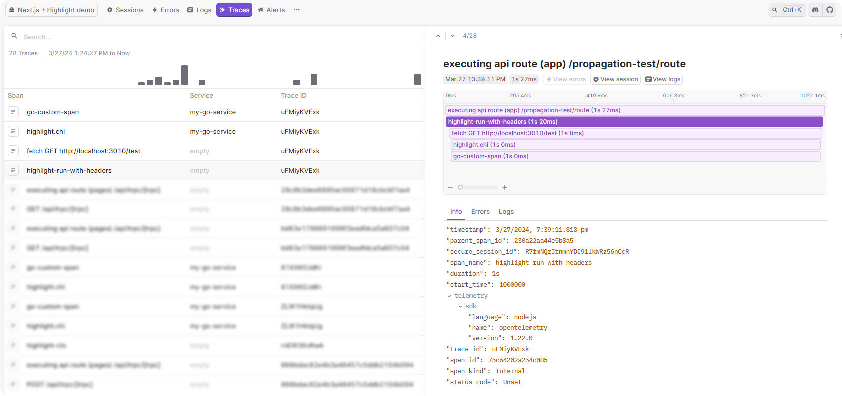 Highlight distributed tracing highlight-run-with-headers